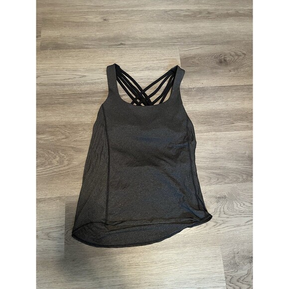 Lululemon Wild Tank Top Strappy Open Back Heathered Gray /Black Size 4 Y2K Lulu - Picture 3 of 5
